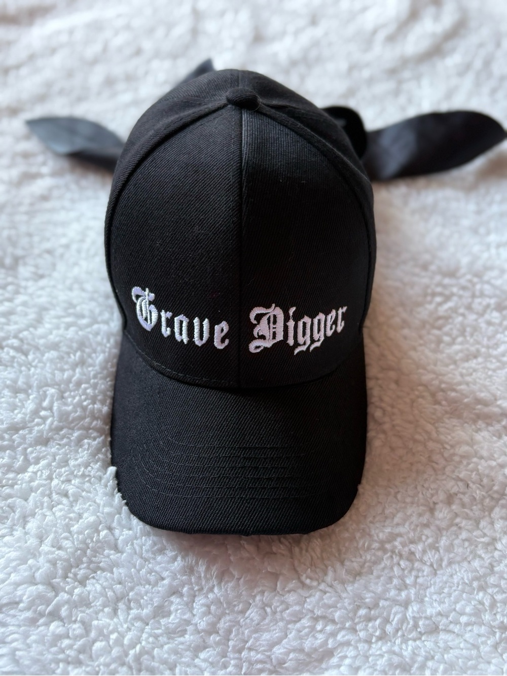 Gothic Embroidered “Grave Digger” Cap | Black Statement Hat